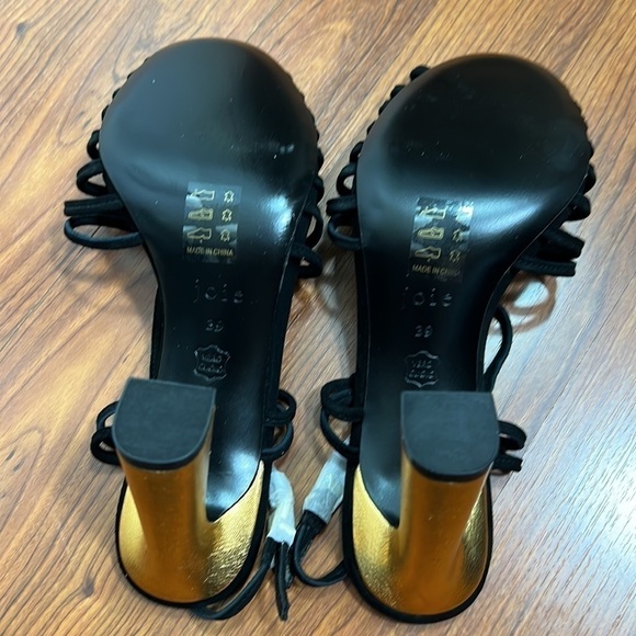 Joie Black Suede Strappy Odetta Gold Tone Heeled Sandals Sz 9 (EU 39) NIB - Picture 9 of 9